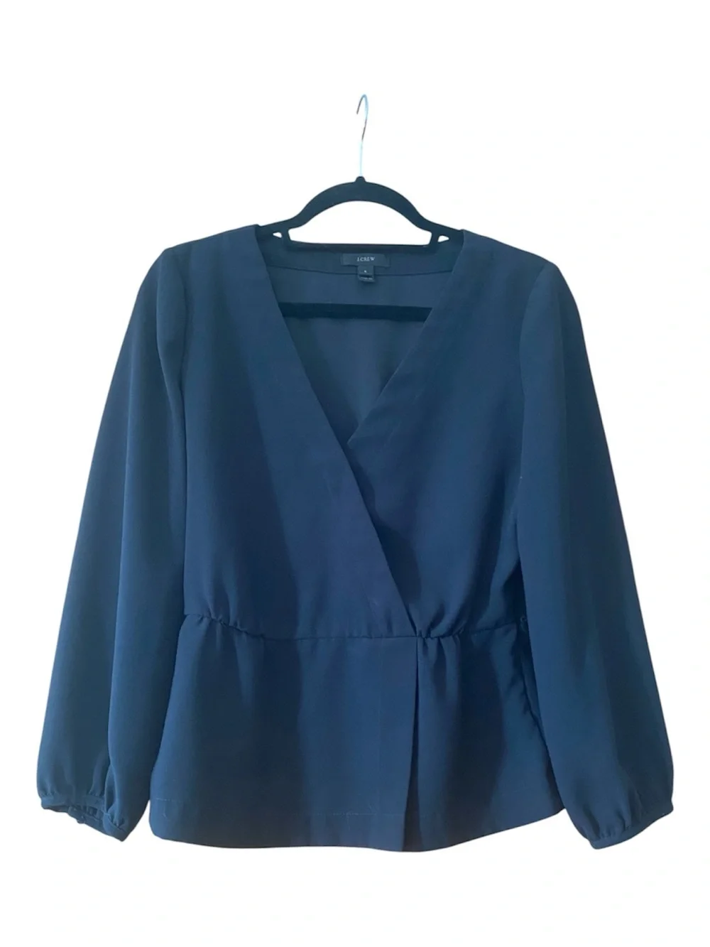J.Crew Black Faux Wrap Peplum Blouse Size 6 Long Sleeve
